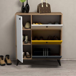 Dulap Pantofi Model Annabelle, Stejar/Alb/Galben/Antracit - Img 3