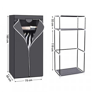 Dulap pentru haine, Songmics, Gri, 75x45x160 cm - Img 5