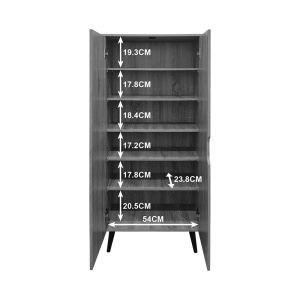Dulap pentru pantofi Oufelia, 2 usi, 5 polite, 10 perechi, Sonoma, 60 x 32,5 x 134,5 cm - Img 6