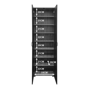 Dulap pentru pantofi Racka, 2 usi, 7 polite, 14 perechi, Sonoma/Antracit, 58 x 34 x 186 cm - Img 6
