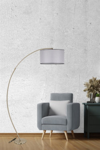 Lampadar Misra Mat Krom Lambader Silindir Acik Hasir Gri Abajurlu Gri Deschis - Img 1
