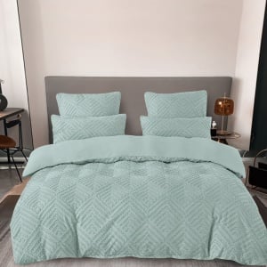 Lenjerie cu Broderie si Insertii Romb Lines Aqua 6 Piese (Finet) - Img 1
