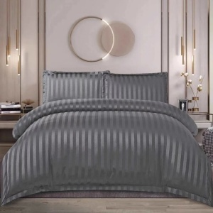 Lenjerie cu elastic 160x200 cm, Damasc, Rebra Gri Inchis, 4 Piese (Finet)