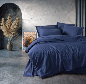 Lenjerie de pat dublu Model Plain Dark Blue - Img 1