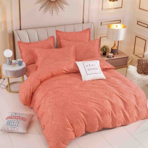 Lenjerie Finet 6 Piese cu Elastic 180x200, Terracotta Solid