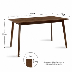 Masa Benson Nuc Închis La Culoare 120x75x75 cm - Img 5