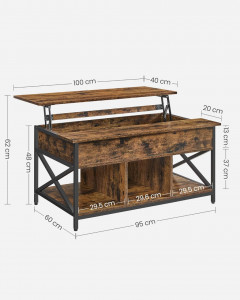 Masuta de Cafea Model Armani, 100x60x(48—62) cm, Maro/Negru - Img 3