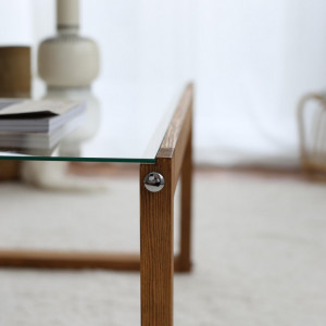 Masuta de Cafea Model Burnett, 85x55x40 cm, Pin, Lemn masiv, Blat Sticla securizata - Img 6