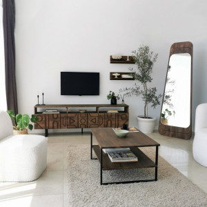 Masuta de Cafea Model Cain, 85x60x40 cm, Nuc/Negru - Img 3