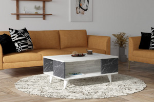 Masuta de Cafea Model Imani, 90x60x39.5 cm, Alb/Negru marmorat - Img 1