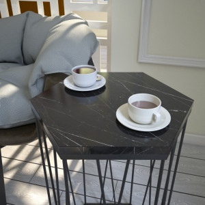 Masuta de Cafea Model Macias, 40x35x62 cm, Negru marmorat/Negru - Img 3