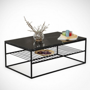 Masuta de Cafea Model Ray, 95x55x43 cm, Negru marmorat/Negru - Img 4