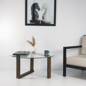 Masuta de Cafea Model Riley, 80x80x41 cm, Nuc, Lemn masiv, Blat Sticla securizata - Img 7