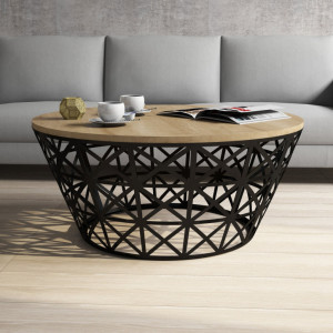 Masuta de Cafea Model Roach, 90x90x38 cm, Stejar/Negru - Img 2