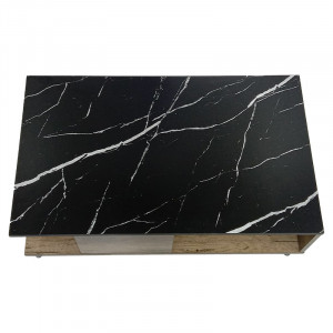 Masuta de Cafea Model Sam, 90x54x37.5 cm, Marmura neagra/Stejar sonoma - Img 3