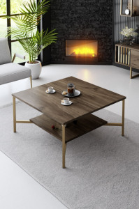 Masuta de Cafea Model Willow, 80X80X40 cm, Nuc/Negru - Img 1