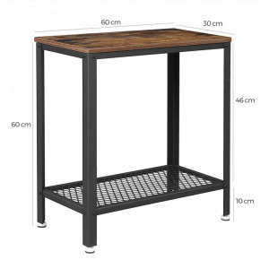 Măsuță laterală cu raft metalic, stil industrial, Maro Rustic/Negru, 60 × 30 × 60 cm - Img 5