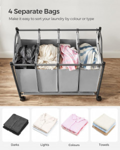 Organizator cu roti pentru baie, Songmics, 4 x 35L, 87.5 x 38.5 x 67 cm, LSF005, Negru - Img 4
