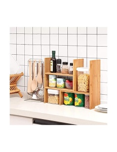 Organizator extensibil pentru birou din bambus, cu 3 module reglabile, Natur, 64,7 × 15 × 40 cm - Img 3