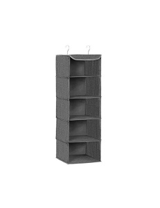 Organizator suspendat pentru garderobă cu 5 compartimente, pliabil, Gri, 30 × 30 × 90 cm