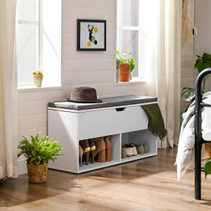 Pantofar bancuta hol cufar cu depozitare, Vasagle, Alb-Gri, 100x30x48 cm - Img 3