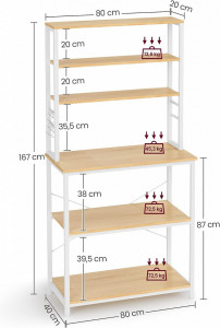 Raft pentru bucatarie Model Aliyah, Natural/Alb, 80x40x167 cm - Img 7