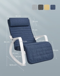 Scaun balansoar Songmics Albastru 121.5x67x84 cm - Img 5