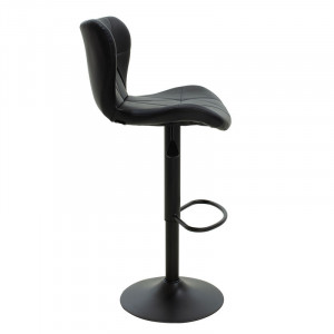 Scaun de bar Coozy reglabil pe inaltime stil capitonat metal negru mat cu piele ecologica pe negru - Img 3