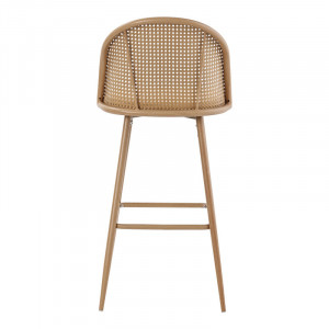 Scaun de bar Kace plastic ratan metal culoare lemn natural 43x55x102cm - Img 5