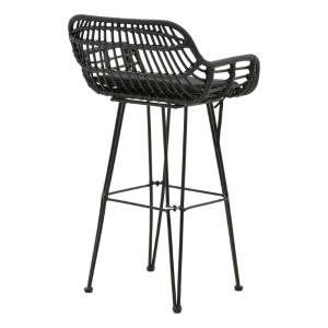 Scaun de bar pentru exterior, Model Naoki, culoare negru, metal si poliratan, 52x50x90 cm - Img 3