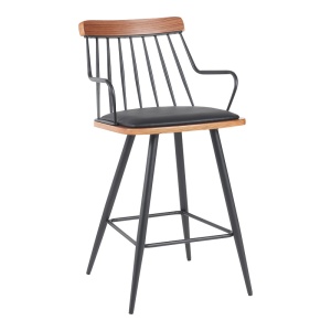 Scaun de bar Posse, negru/nuc, 48x54x92.5 cm
