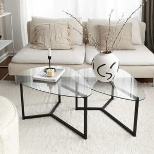 Set 2 Masute de Cafea Model Duncan, 82x58x40/82x58x36 cm, Negru mat, Blat Sticla securizata - Img 4