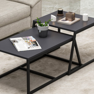 Set 2 Masute de Cafea Model Lucas, 75x50x38/55x57x45 cm, Antracit - Img 8