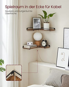 Set 2 rafturi suspendate pentru colț Model Jovanni, Maro/Negru, 40x29x4 cm