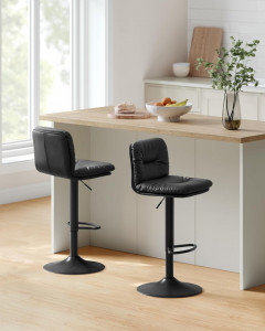 Set 2 scaune de bar, inaltime ajustabila, Model Hallie, Negru, 41x17x110 cm
