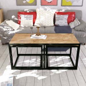 Set 3 Masute de Cafea Model Banks, 120x60x50/60x60x45 cm, Stejar/Negru - Img 2