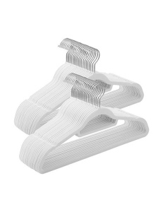 Set 50 umerașe din catifea, antialunecare, cârlig rotativ 360°, Alb/Argintiu, 43,5 × 22,5 × 0,6 cm