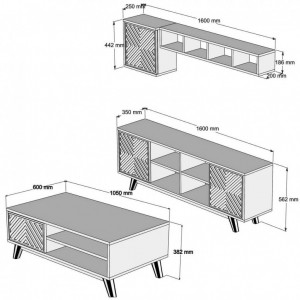 Set Comoda TV si Masuta de Cafea Model Esquivel, 105x60x38.2 cm, Nuc/Crem - Img 5