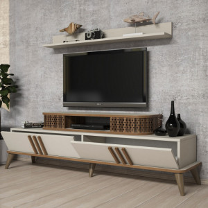 Set Comoda TV si Masuta de Cafea Model Schroeder, 105x60x34.6 cm, Crem - Img 3