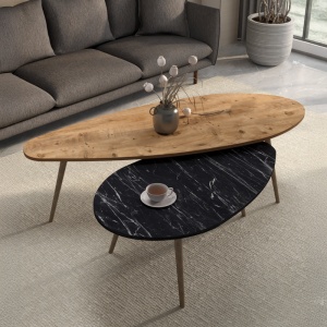 Set de 2 măsuțe de cafea Monty, natural/negru marmorat, 116x46x46 cm - Img 3