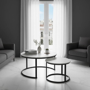 Set de 2 măsuțe de cafea Solme I, alb marmorat/negru, 80x80x45 cm