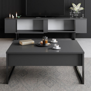 Set de mobilier pentru living Luxe, Antracit- Negru - Img 2