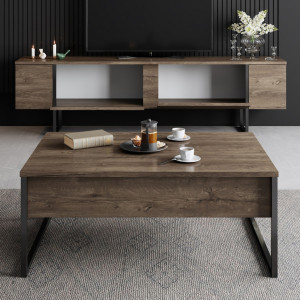 Set de mobilier pentru living Luxe, Nuc- Negru - Img 3