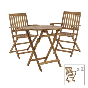 Set masa de gradina si 2 scaune, Model Joter-Carpuva, culoare natural, lemn masiv de salcam, D70x74 cm - Img 2