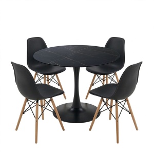 Set masă și 4 scaune Julita-Balou, Negru marmorat/Natural, Ø120 x 73 cm - Img 2