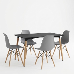 Set masă și 4 scaune Natali-Julita, Natural/Gri/Negru, 80 x 80 x 76 cm - Img 2