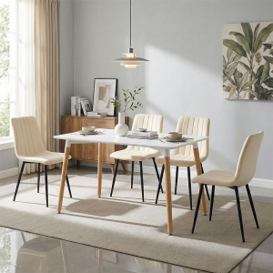 Set Masă si 4 Scaune Natali-Noor, alb/bej/negru/natur, 120x80x76 cm
