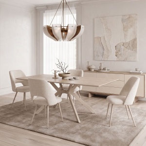 Set masă și 4 scaune Olven-Nelda, Bej/Crem, 180 x 90 x 75 cm