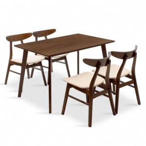 Set Masa si Scaune Benson-Orlean 5 Piese Nuc Inchis - Bej 120x80x75 cm - Img 1