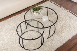 Set Masute de cafea Model Aurum 80, Negru/Transparent - Img 4